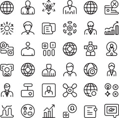 Fototapeta premium Collection of diverse linear icons representing business technology and global concepts