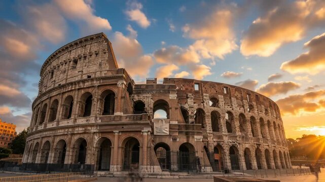 The Colosseum in Rome Bathed in the Warm Glow of a Beautiful Sunset