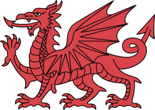 Dragon red heraldic mythical creature on white background