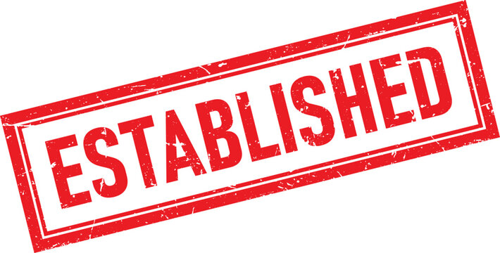 Established Text Red Grunge Rectangular Rubber Stamp on Isolated White Background