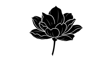 Striking black and white silhouette graphic design of a stylized tropical flower blossom presented against a stark white background ideal for elegant logo concepts