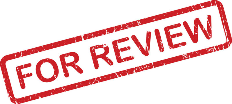Provisional red distressed rubber stamp with the words FOR REVIEW on a clear white background
