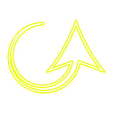 Neon Yellow Glowing Curved Arrow Icon - Growth, Refresh, and Progress Symbol Vector Illustration
