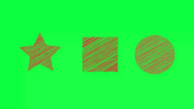 Set of hand drawn scribble red shape icon animation on green background with alpha channel