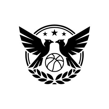 Basketball sports emblem logo with bird and star illustration.