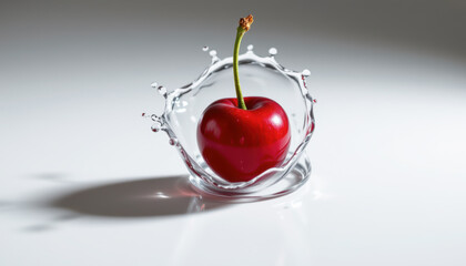 Falling Cherry Creating Splash Clear Liquid