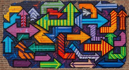Obraz premium Vibrant colorful arrows graffiti on brick wall