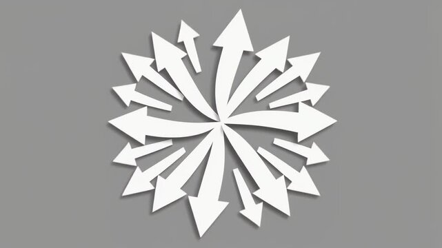Abstract Snowflake Shape Expanding Outward into Multiple Arrows in a Seamless Loop Animation