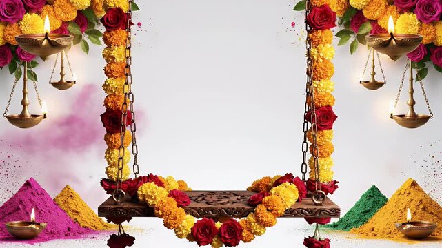 Background Copy Space Dola Purnima Minimalist with Symbolic Decorative Edges