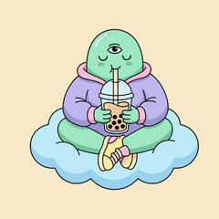 Chill Alien Trendy Flat Style Illustration