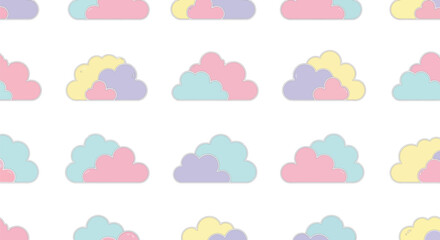 Obraz premium Seamless pattern featuring adorable pastel colored layered clouds floating