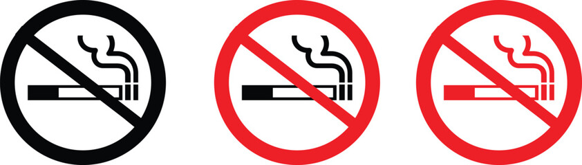No smoking prohibition icon set in flat and solid style. © AntZz