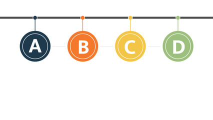 Four step business infographic template with colorful numbered circles, horizontal timeline, process chart