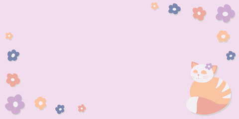 розовый фон для открыток и поздравительных, фон с котиком и цветами, придасительный для детского дня рождения, рамка из ромашек с котенком