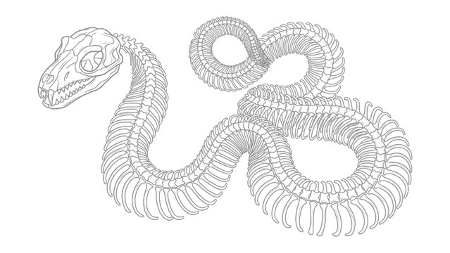 Snake Skeleton: An intricate illustration of a snake skeleton, showcasing the detailed anatomy of the reptile, a visual exploration of skeletal structure and biological form.