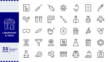 Pixel Perfect, Laboratory and Tests Icon Set. A precise collection of icons for scientific testing and research, perfect for enhancing educational materials, lab websites, and health applications. © RKvenom
