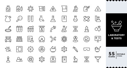 Pixel Perfect, Laboratory and Tests Icon Set. A precise collection of icons for scientific testing and research, perfect for enhancing educational materials, lab websites, and health applications. © RKvenom