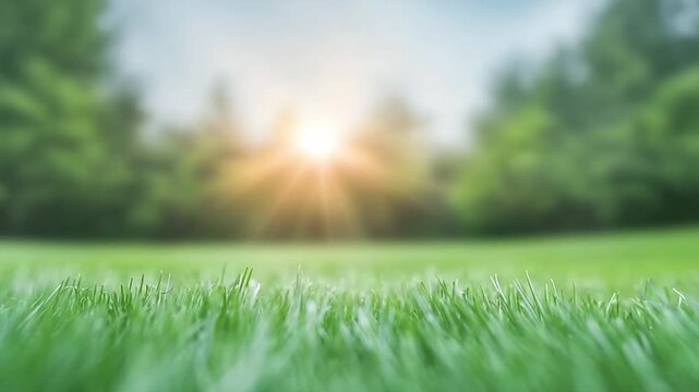 Sun-Kissed Meadow Serenity: Capture the essence of nature's beauty with this breathtaking shot, where a verdant expanse of vibrant green grass stretches towards the sun.