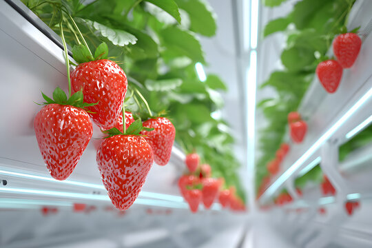 Smart Agriculture Concept &ndash; Ripe Red Strawberries in High-Tech Growing Channels