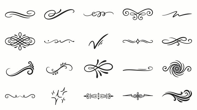  Decorative flourishes and ornamental swirls collection with vintage calligraphic design elements.
