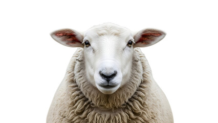 Obraz premium Closeup Portrait Of A White Sheep Isolated On Black Background
