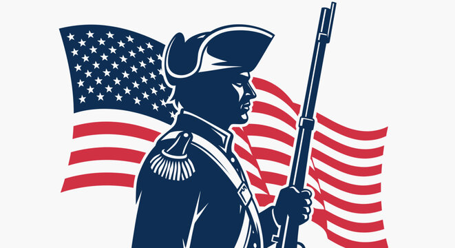 American patriot soldier silhouette with musket and waving flag a powerful symbol of independence