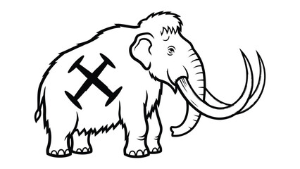Obraz premium Mammoth with a Symbol: A detailed illustration of a majestic mammoth, showcasing its ancient beauty, with tusks and a distinctive symbol on its side. 