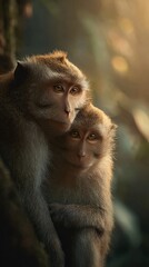 Obraz premium Two monkeys sharing a moment of companionship jungle animal photo nature close-up wildlife love concept