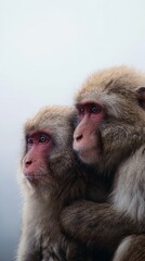 Fototapeta premium Two monkeys bonding in nature capturing emotional companionship wildlife love concept serene environment