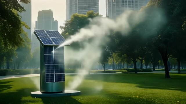 solar powered water fountain in city park