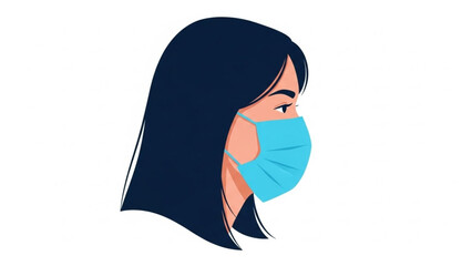 Woman wearing a medical face mask in profile view, symbolizing protection and health awareness