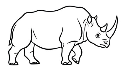 Fototapeta premium Resilient Rhino: A majestic rhino strides confidently, showcasing its formidable horn and textured hide in a simple, elegant outline.