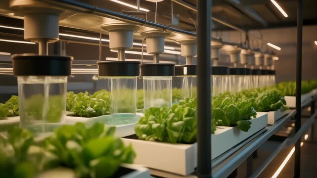 hydroponic nutrient irrigation in modern greenhouse indoor farm