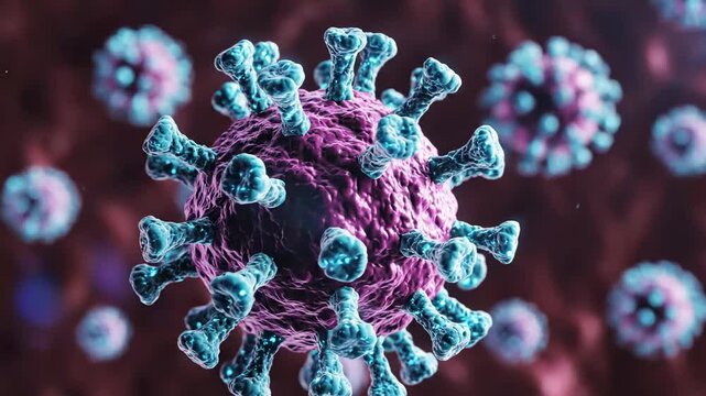 Colorful Microbial Virus Particles Under Microscope View