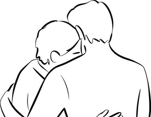 Silhouette of a loving couple embracing in a tender hug