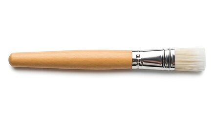 Fototapeta premium A wooden handled brush with a silver ferrule and white bristles on a white background clean