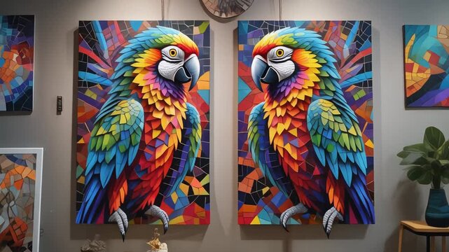 Vibrant and Decorative Paintings of Colorful Parrots in a Stylish Interior Decor