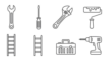 Obraz premium Essential Tools Set: An array of indispensable tools for all your home repair and construction needs, meticulously arranged to showcase functionality and utility.