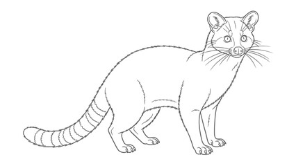 Obraz premium Civet Cat Illustration: A detailed black and white illustration of a civet cat, showcasing the animal's distinctive features, including its striped tail and alert expression.