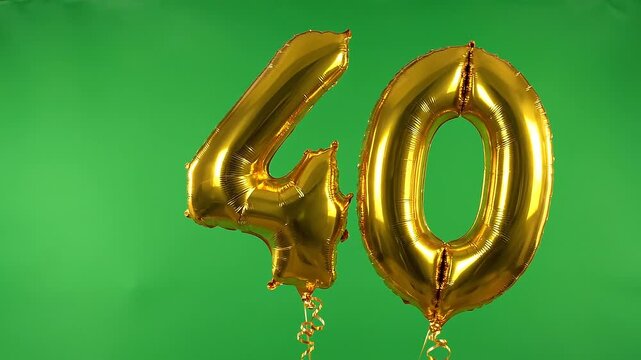 Golden Number 40 Foil Balloon for 40th Birthday Green Screen