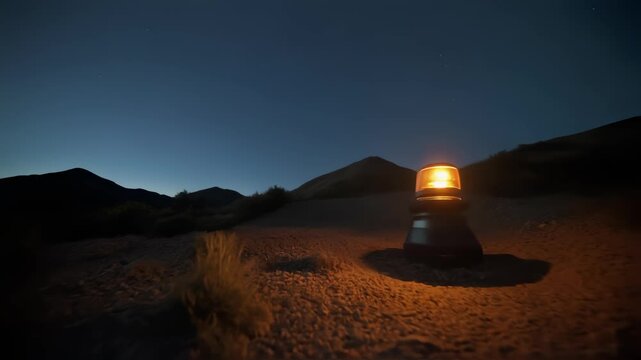 Warning Light in savana road at night landscape