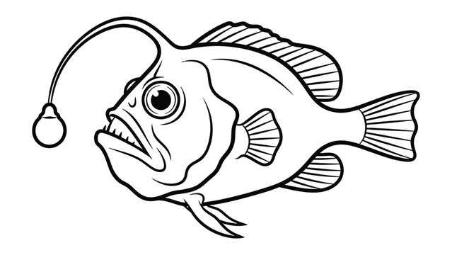 Anglerfish illustration: An artistic depiction of an anglerfish, a deep-sea creature. Focusing on its unique features and bioluminescent lure, a study of this intriguing sea life.