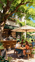 Obraz premium Summer Sunshine Forest Cafe Illustration