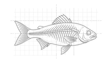 Obraz premium Anatomy of a Fish: An intricate illustration reveals the skeletal structure of a fish, offering a glimpse into its internal framework with detailed precision.