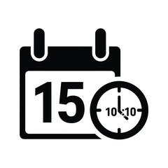 Black calendar icon with date 15 and clock showing 1010