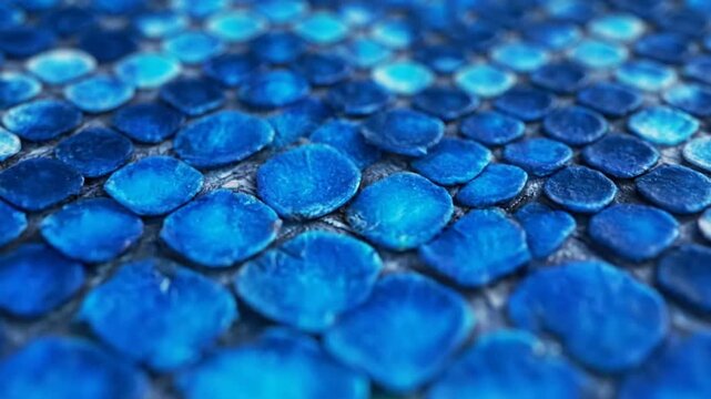 Abstract blue scales in a symmetrical radial pattern showcasing intricate textures and vibrant colors