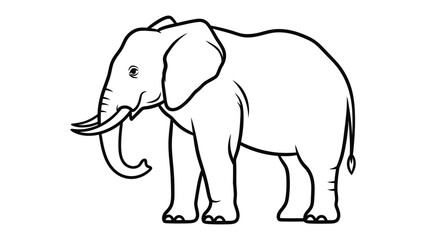 Obraz premium Elephant Illustration: A majestic elephant is shown with intricate black line art on a neutral background. The illustration accentuates the animal's massive frame. 