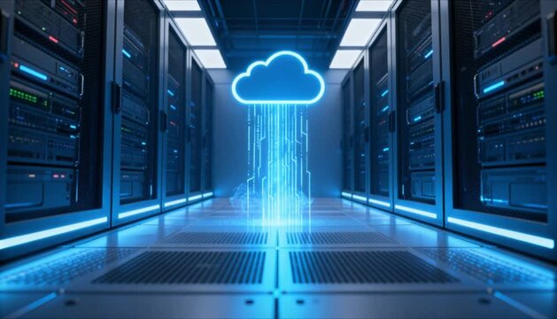 futuristic cloud server room with data streams perfect for world backup day