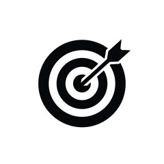 Black and white icon of a target with an arrow hitting the bullseye