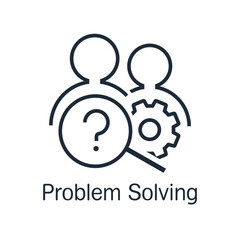 Joint solution to the issue.Displaying problem solving. Vector linear icon illustration isolated on white background.